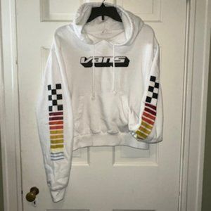 Vans White Cropped Hoodie with Color Block Racing Stripe Design